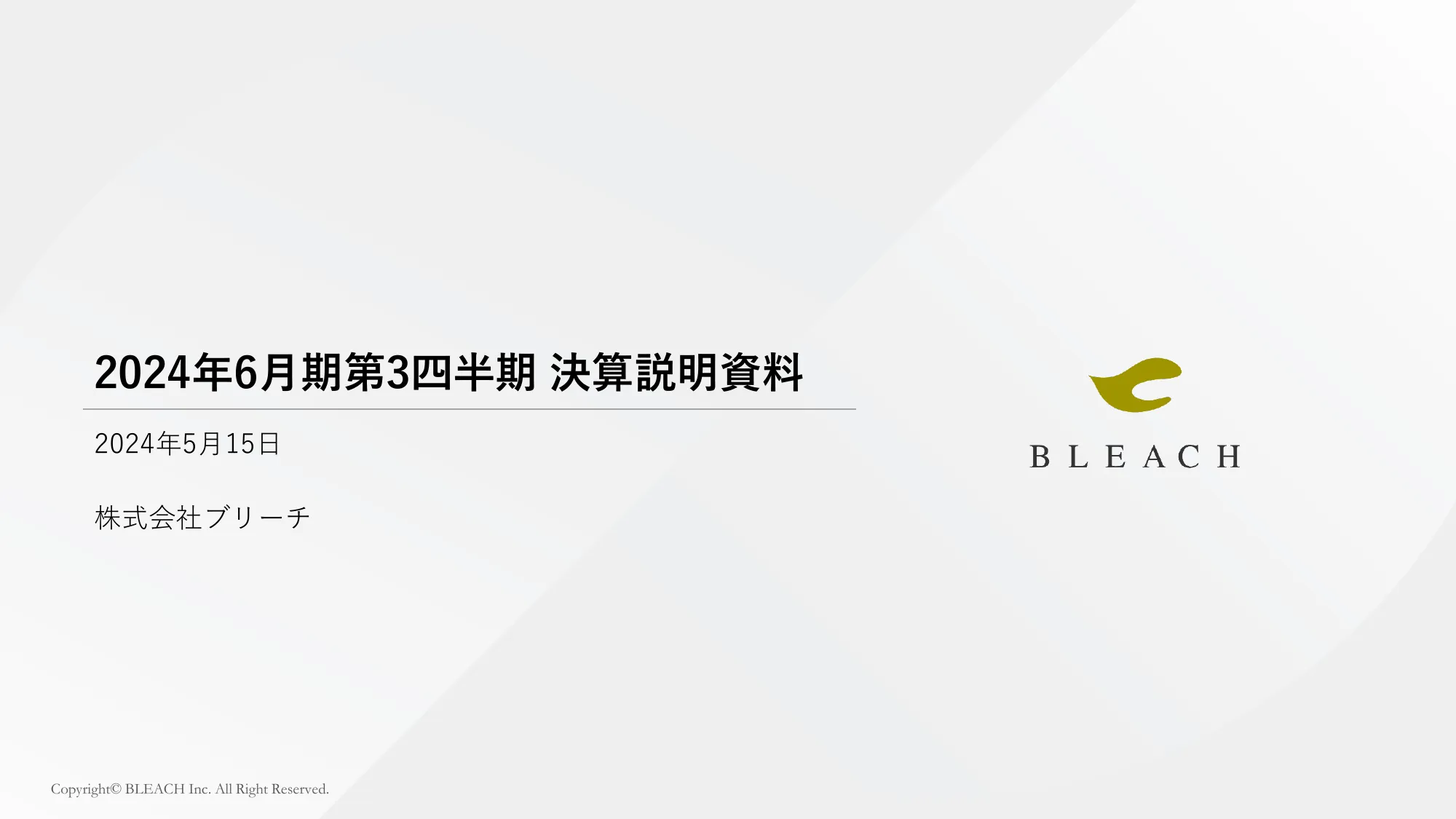 2024年6月期第3四半期 決算説明資料｜株式会社ブリーチ