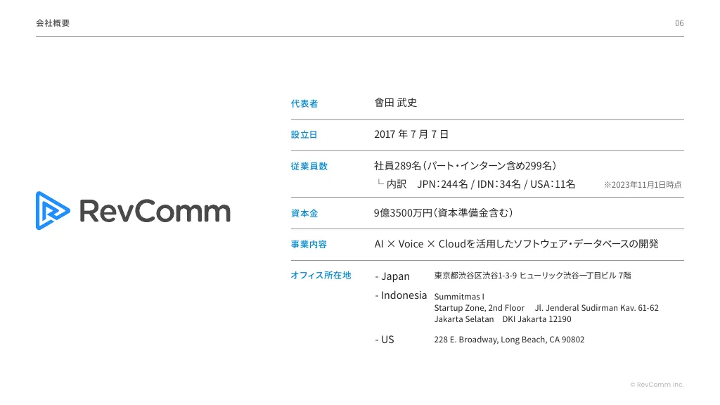 会社紹介資料｜RevComm