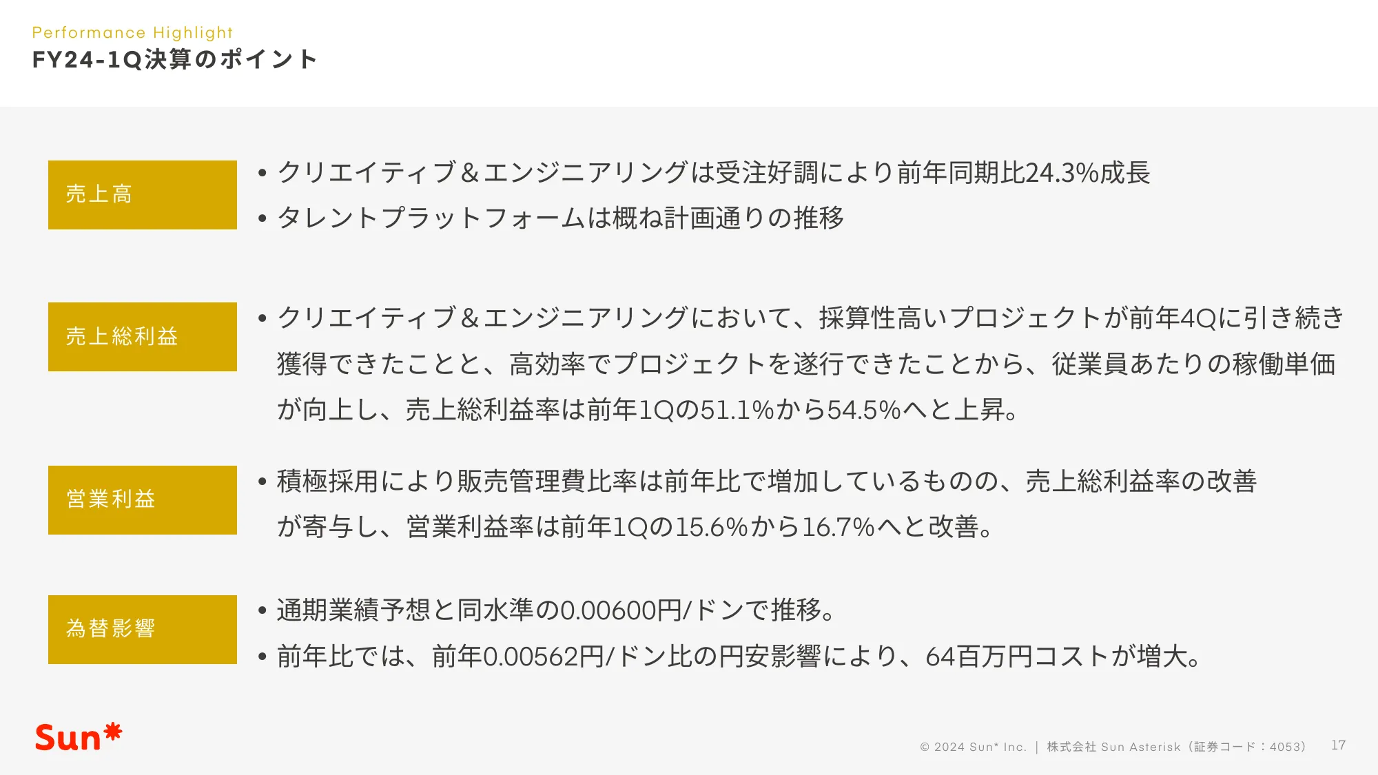 2024年12⽉期第1四半期決算説明資料｜株式会社Sun Asterisk