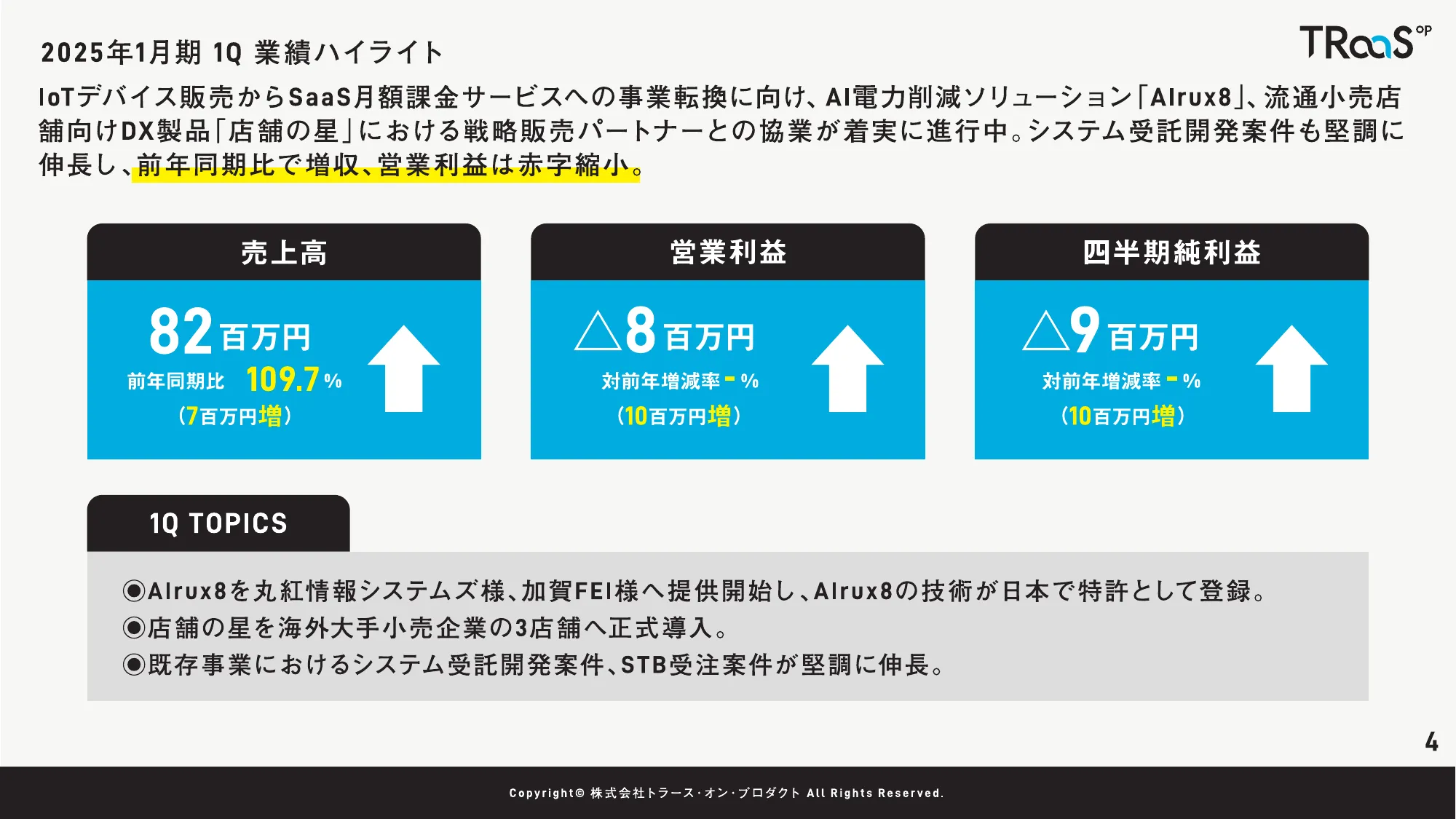 2025年1月期第1四半期決算説明資料｜株式会社トラース・オン・プロダクト