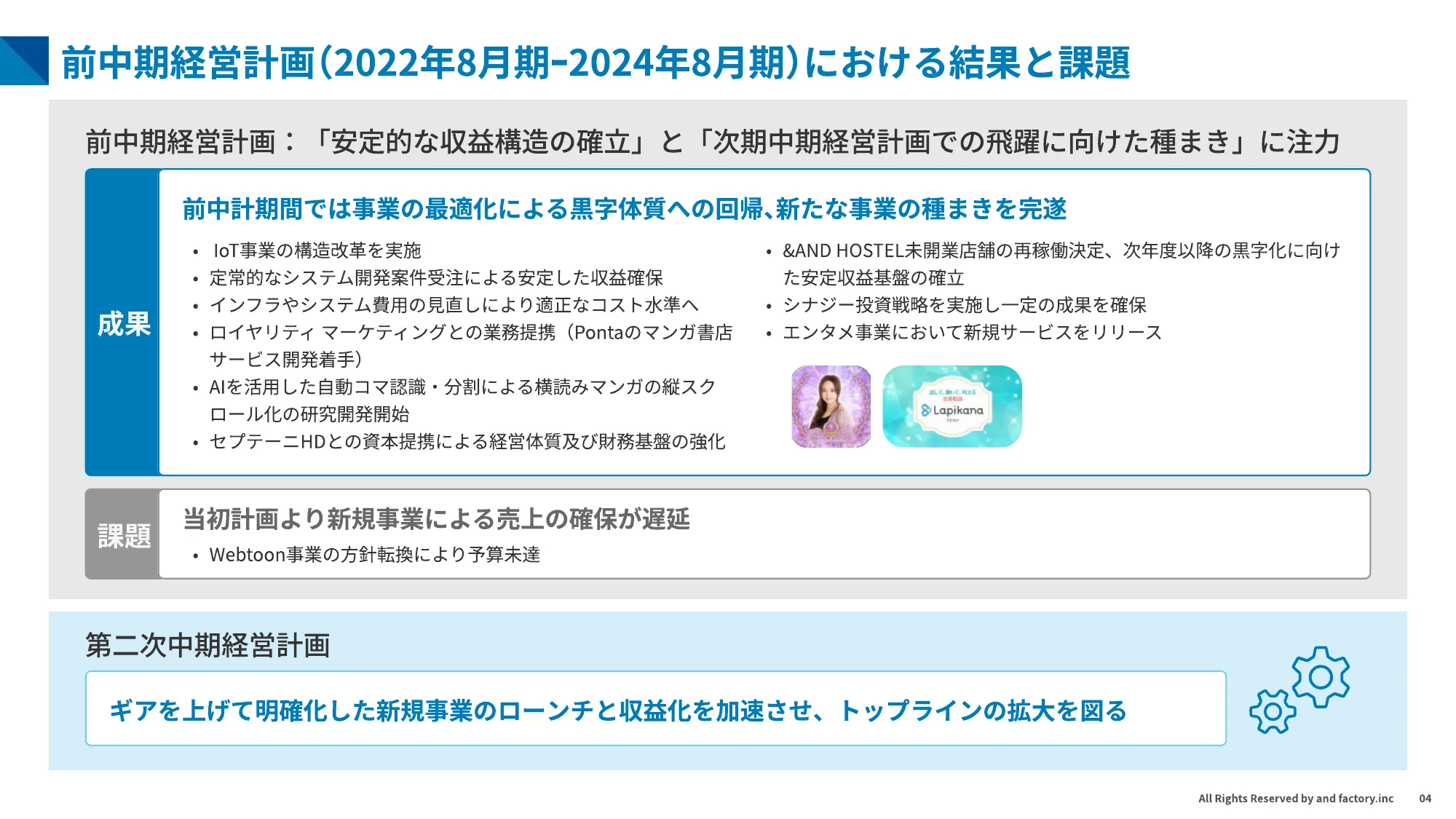 第二次 中期経営計画｜and factory株式会社