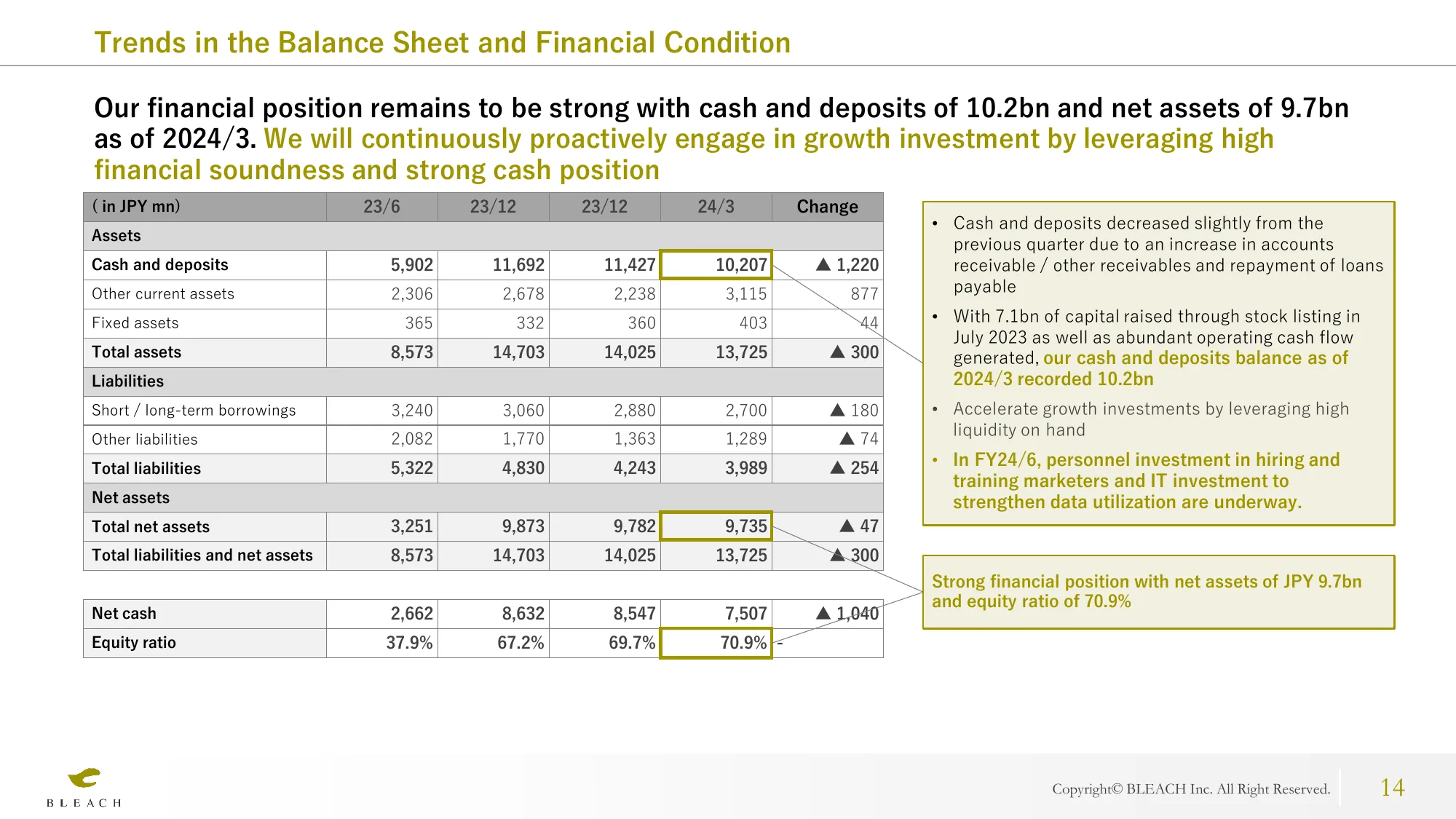 FY2024/6 Q3 Financial Results Presentation | Bleach, Inc.