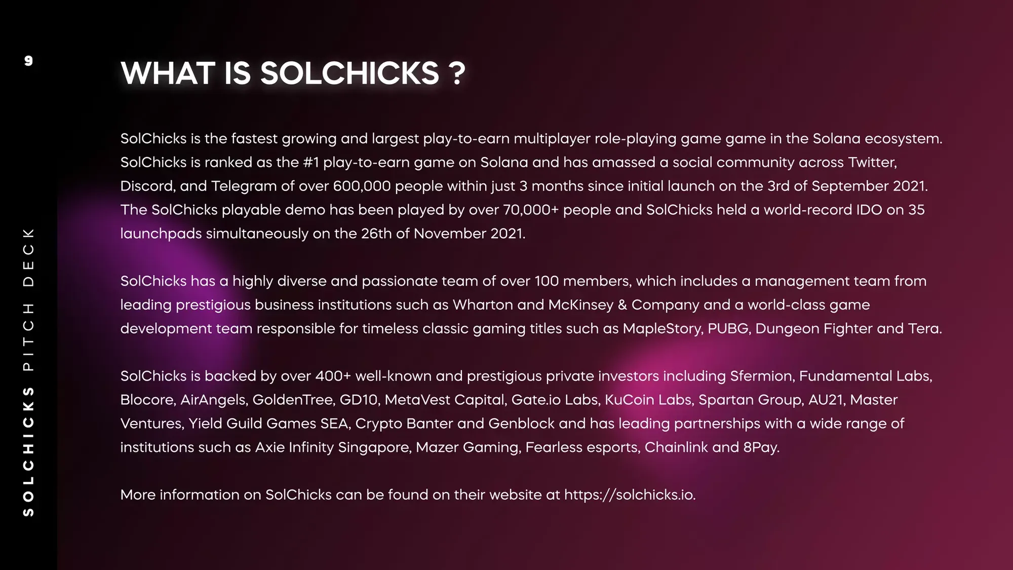 SolChicks pitch deck $77M for blockchain gaming