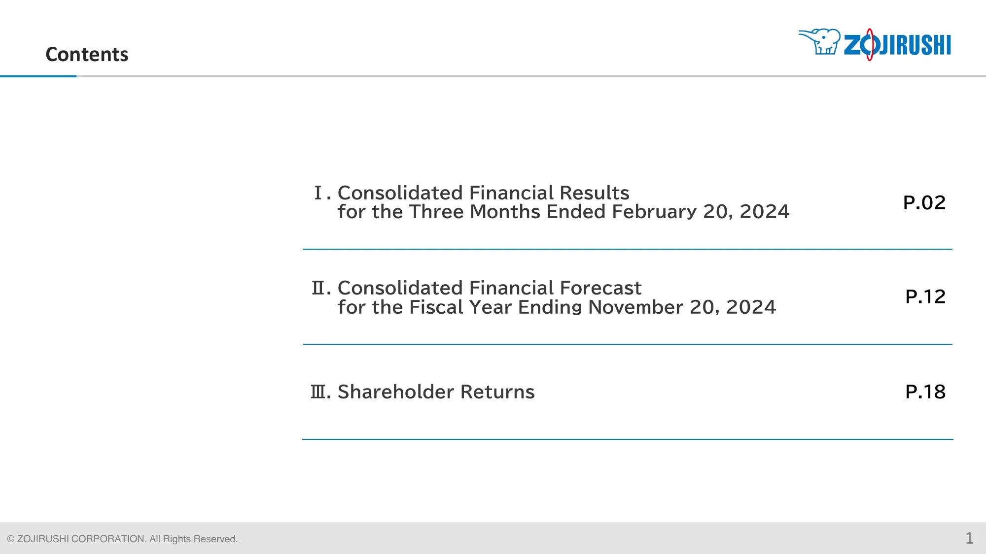 Financial Results | Zojirushi Corporation